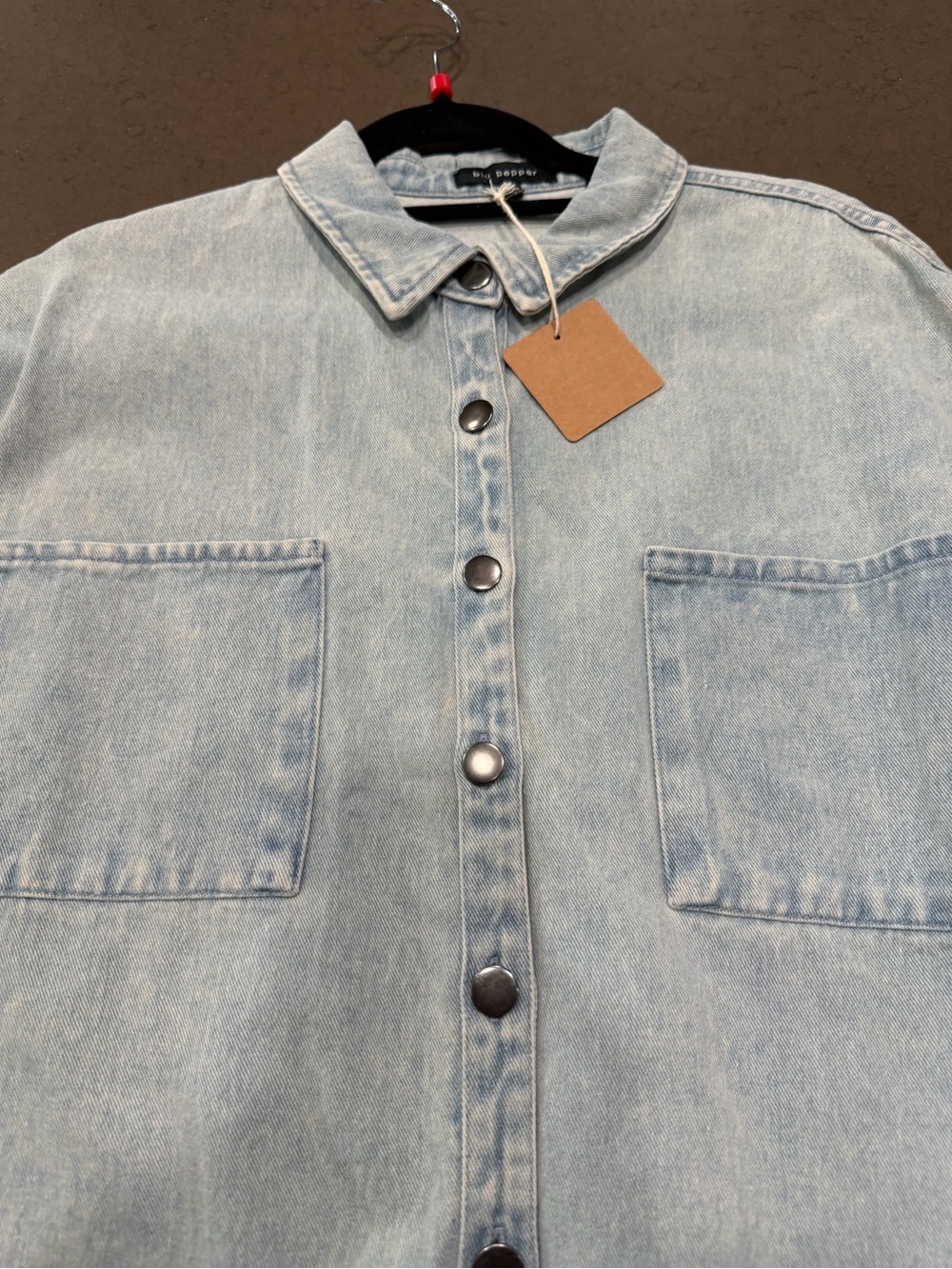 NWT Blu Pepper Denim and Cable Knit Mixed Media Shacket (Shirt Jacket), Sz: L - Picture 5 of 11